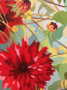 Painting of red dahlias