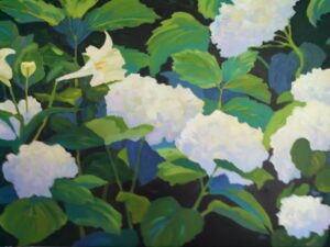 Painting of white hydrangeas
