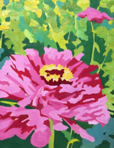 Alice Lieb painting of pink zinnias