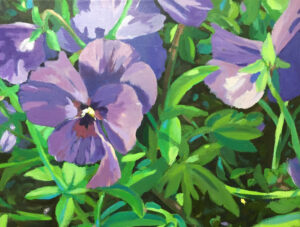 Painting of purple pansies